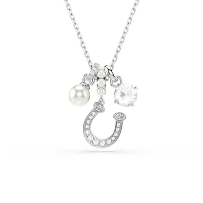 Symbolica pendant Crystal pearl, Round cut, Pav�, Horse shoe, White, Rhodium plated