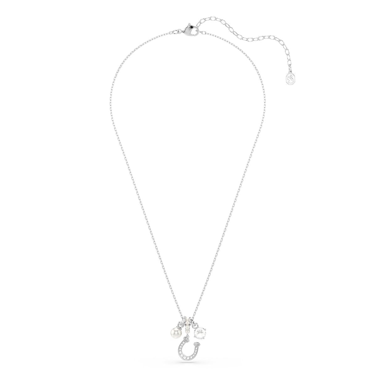 Symbolica pendant Crystal pearl, Round cut, Pav�, Horse shoe, White, Rhodium plated