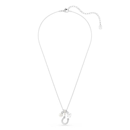 Symbolica pendant Crystal pearl, Round cut, Pav�, Horse shoe, White, Rhodium plated