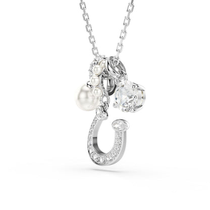 Symbolica pendant Crystal pearl, Round cut, Pav�, Horse shoe, White, Rhodium plated