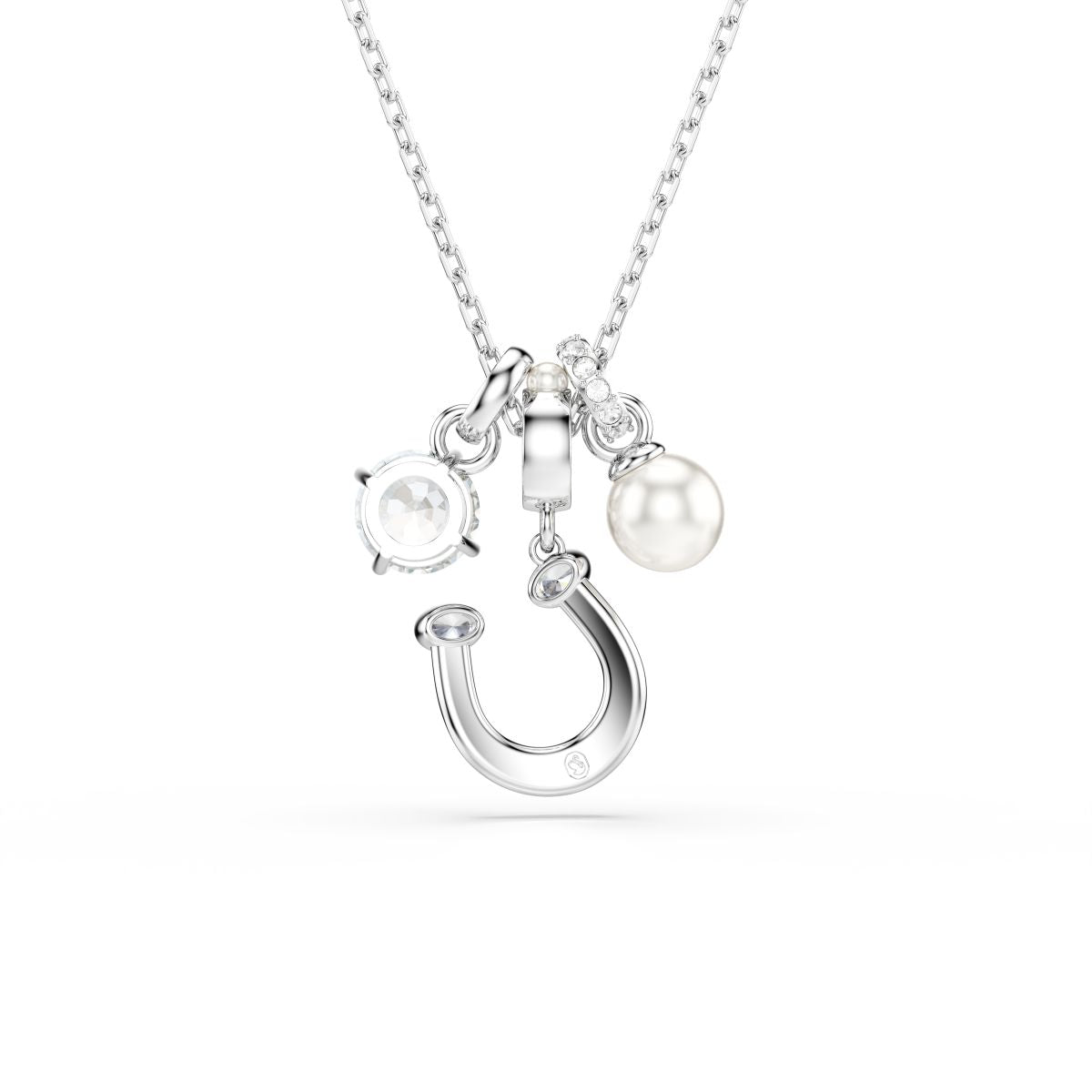 Symbolica pendant Crystal pearl, Round cut, Pav�, Horse shoe, White, Rhodium plated