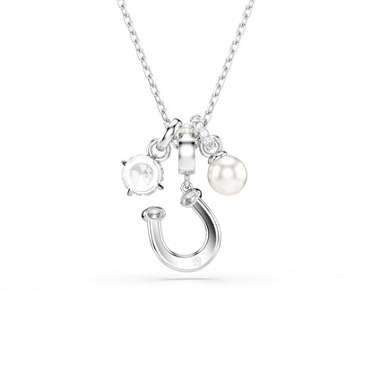 Symbolica pendant Crystal pearl, Round cut, Pav�, Horse shoe, White, Rhodium plated