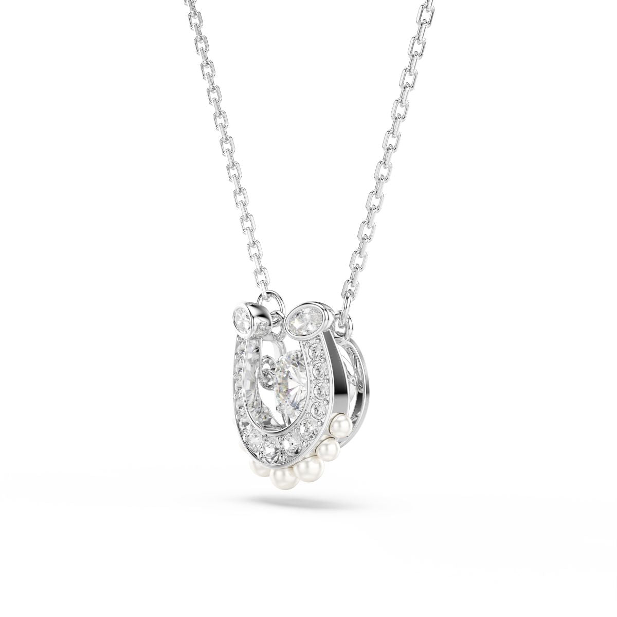 Symbolica pendant Crystal pearl, Round cut, Pav�, Horse shoe, White, Rhodium plated