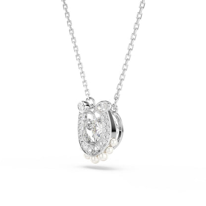 Symbolica pendant Crystal pearl, Round cut, Pav�, Horse shoe, White, Rhodium plated