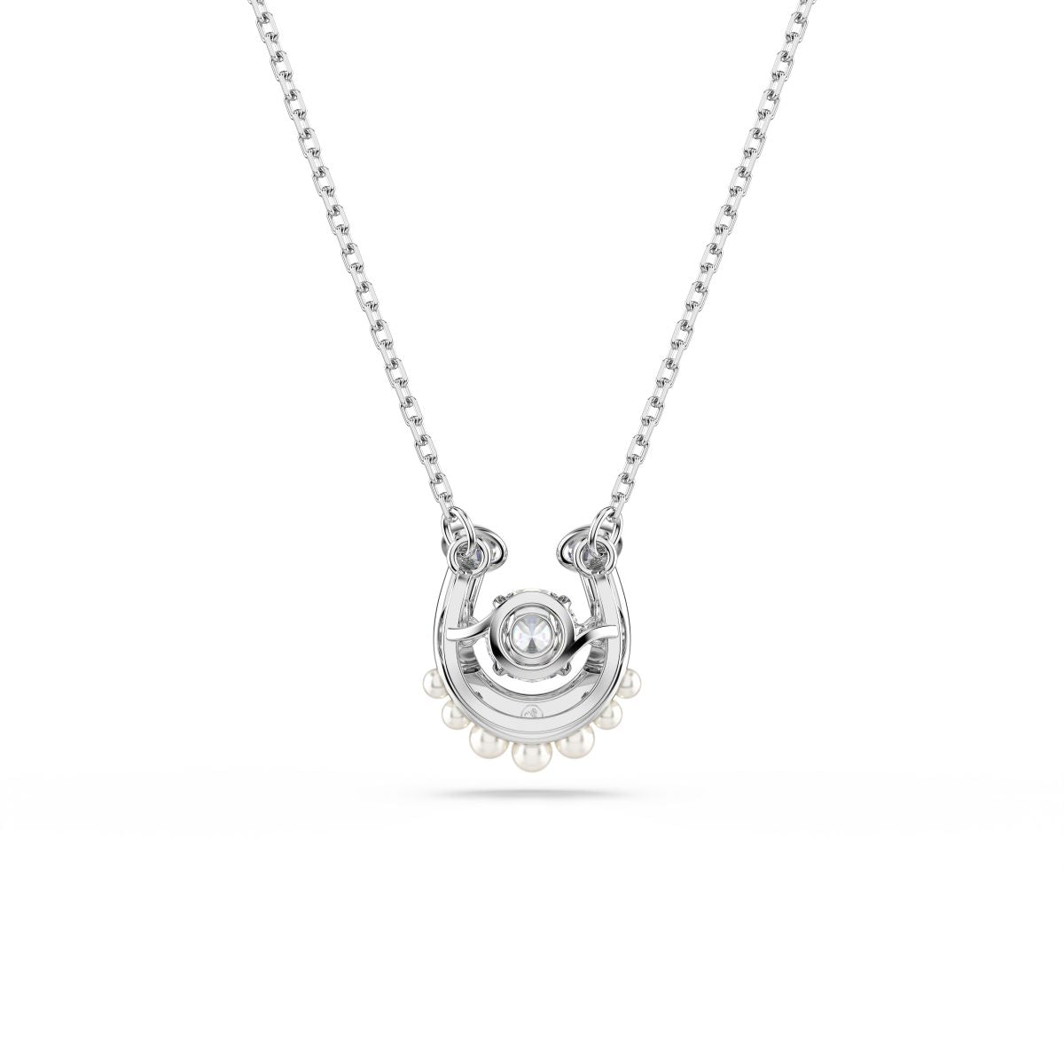 Symbolica pendant Crystal pearl, Round cut, Pav�, Horse shoe, White, Rhodium plated