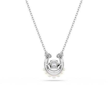 Symbolica pendant Crystal pearl, Round cut, Pav�, Horse shoe, White, Rhodium plated