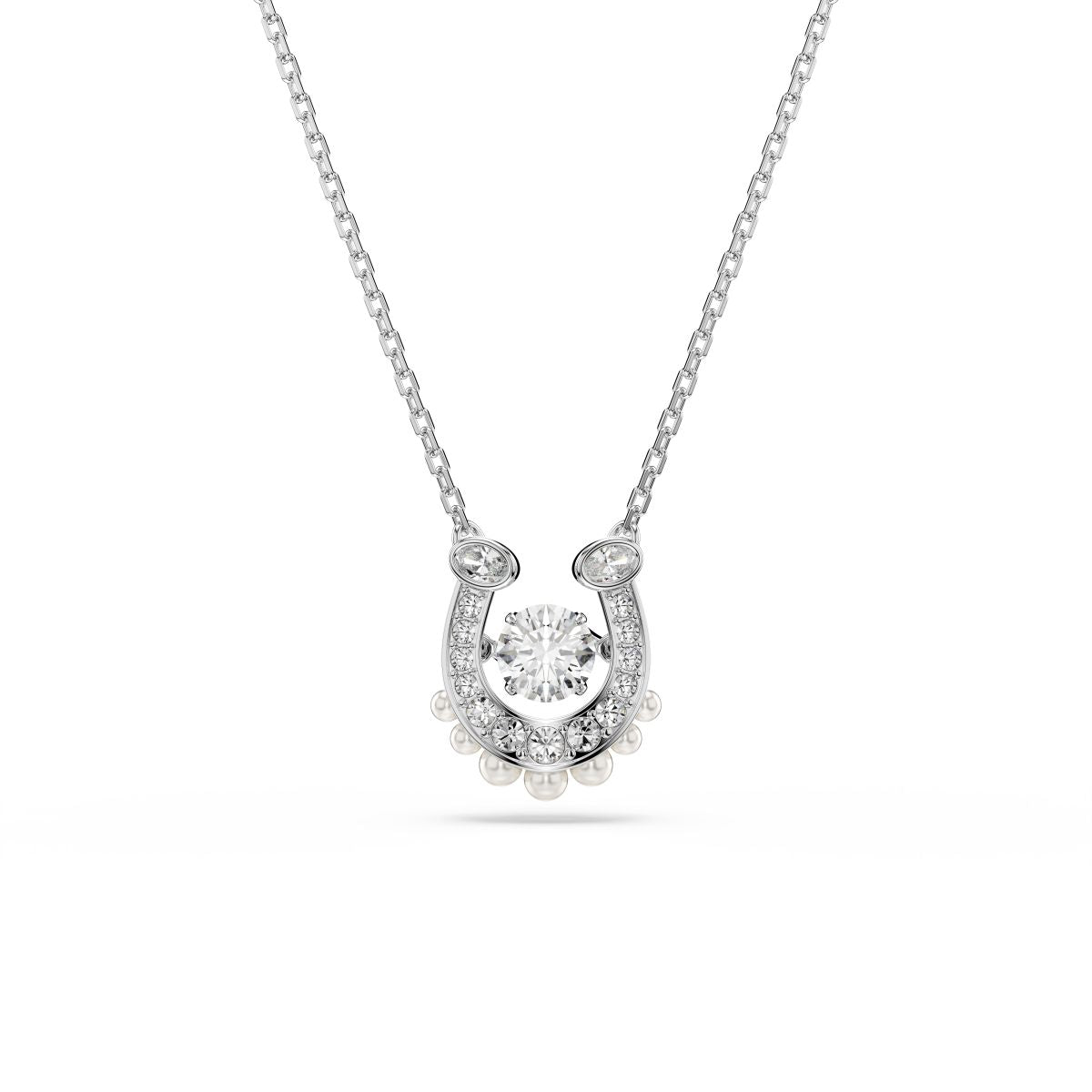 Symbolica pendant Crystal pearl, Round cut, Pav�, Horse shoe, White, Rhodium plated