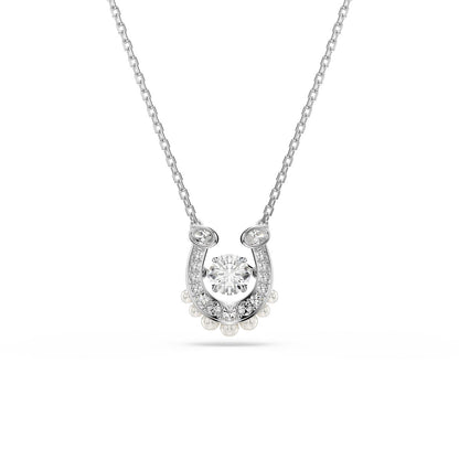 Symbolica pendant Crystal pearl, Round cut, Pav�, Horse shoe, White, Rhodium plated