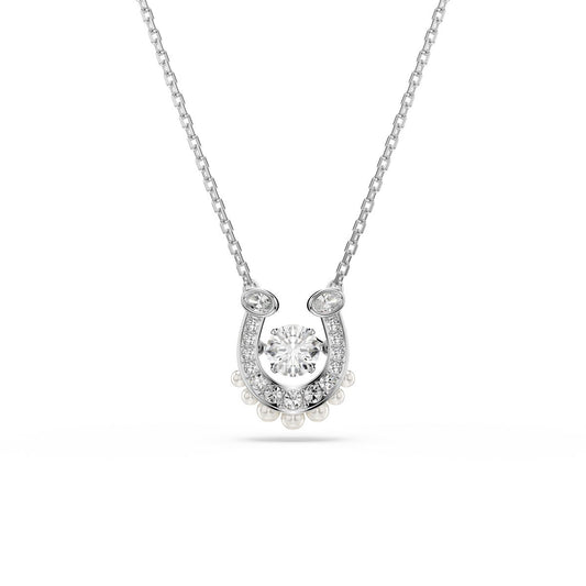 Symbolica pendant Crystal pearl, Round cut, Pav�, Horse shoe, White, Rhodium plated