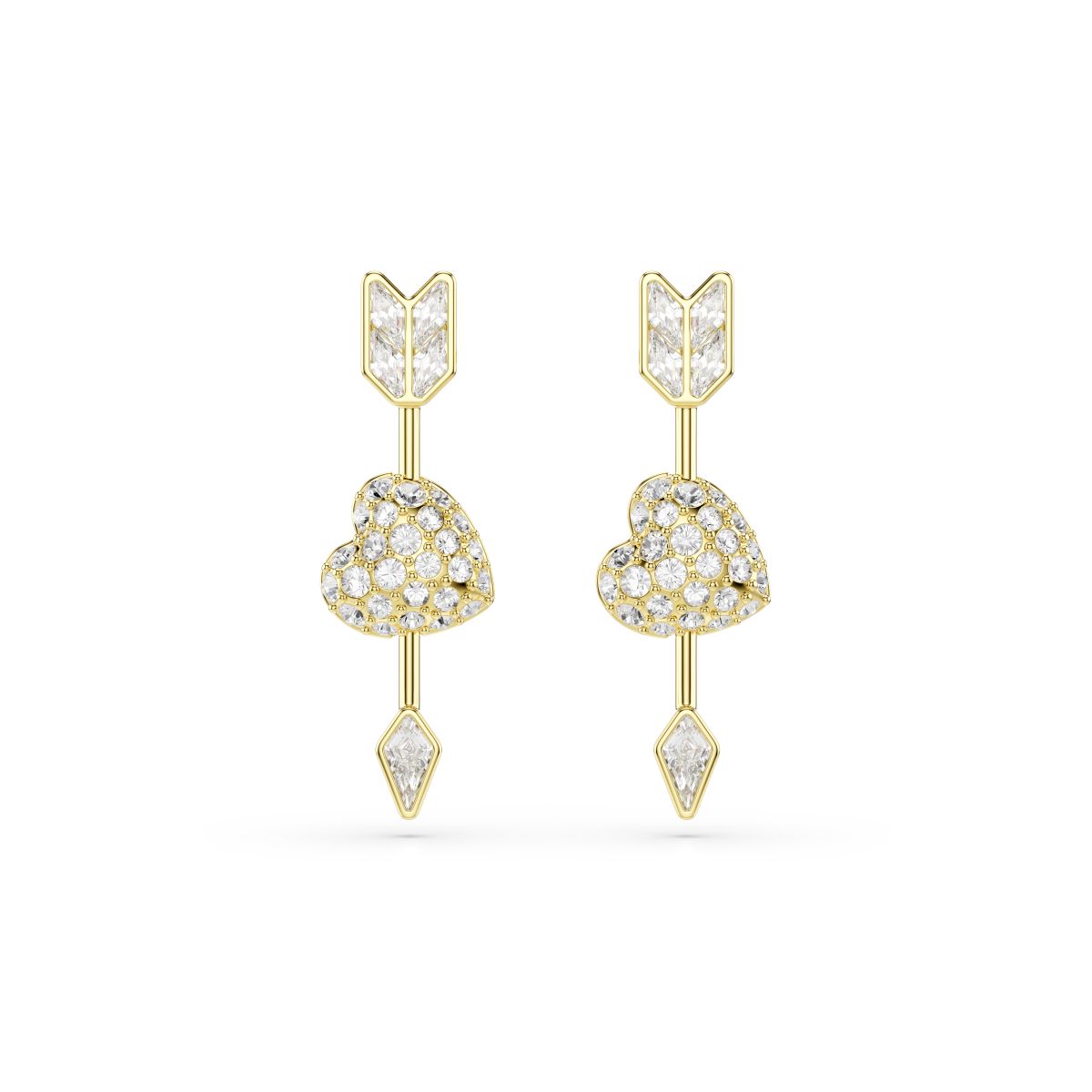 Idyllia drop earrings Mixed cuts, Heart with arrow, Pink, Gold-tone plated