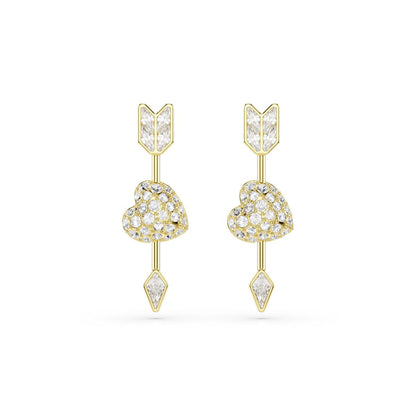 Idyllia drop earrings Mixed cuts, Heart with arrow, Pink, Gold-tone plated