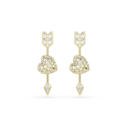 Idyllia drop earrings Mixed cuts, Heart with arrow, Pink, Gold-tone plated