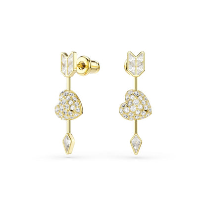 Idyllia drop earrings Mixed cuts, Heart with arrow, Pink, Gold-tone plated