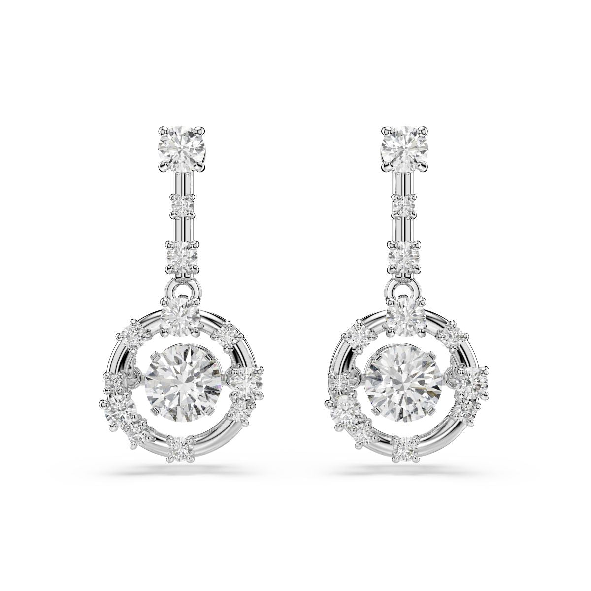 Constella drop earrings Round cut, Dancing stone, White, Rhodium plated