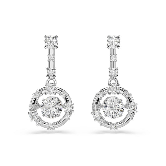 Constella drop earrings Round cut, Dancing stone, White, Rhodium plated