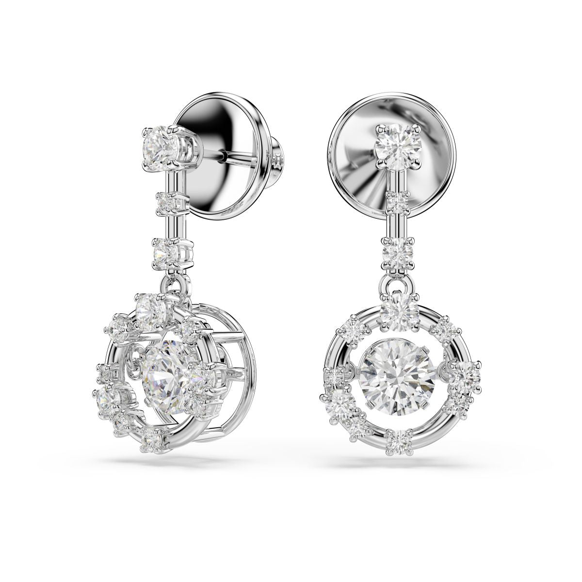 Constella drop earrings Round cut, Dancing stone, White, Rhodium plated