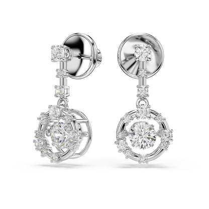 Constella drop earrings Round cut, Dancing stone, White, Rhodium plated