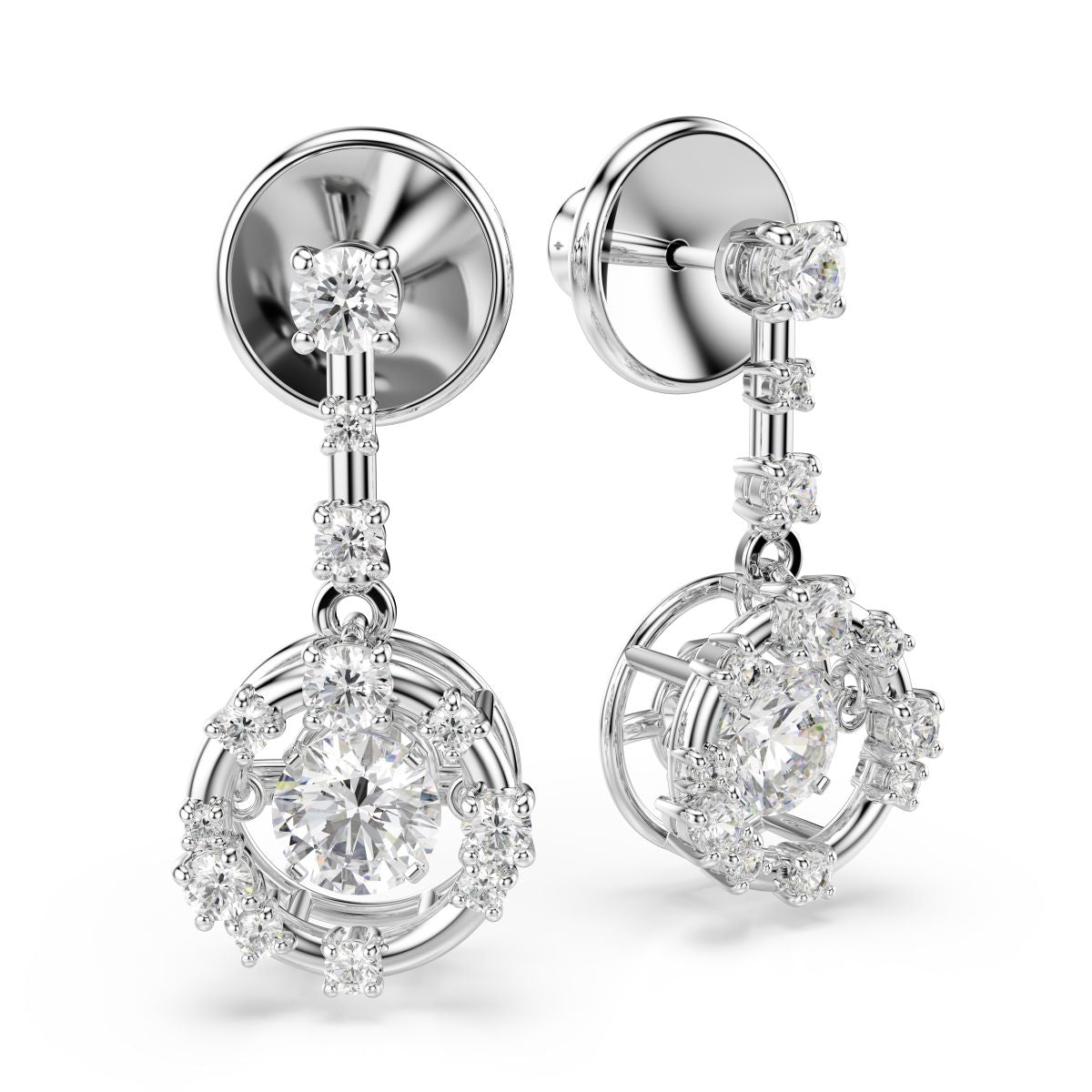 Constella drop earrings Round cut, Dancing stone, White, Rhodium plated
