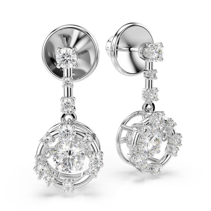 Constella drop earrings Round cut, Dancing stone, White, Rhodium plated