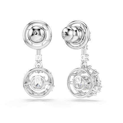 Constella drop earrings Round cut, Dancing stone, White, Rhodium plated