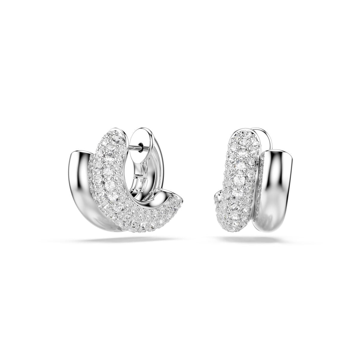 Dextera hoop earrings Round cut, Mini, White, Rhodium plated