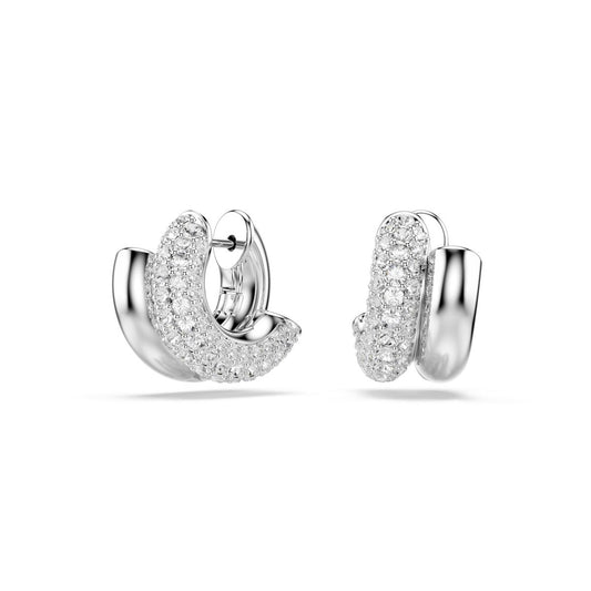 Dextera hoop earrings Round cut, Mini, White, Rhodium plated