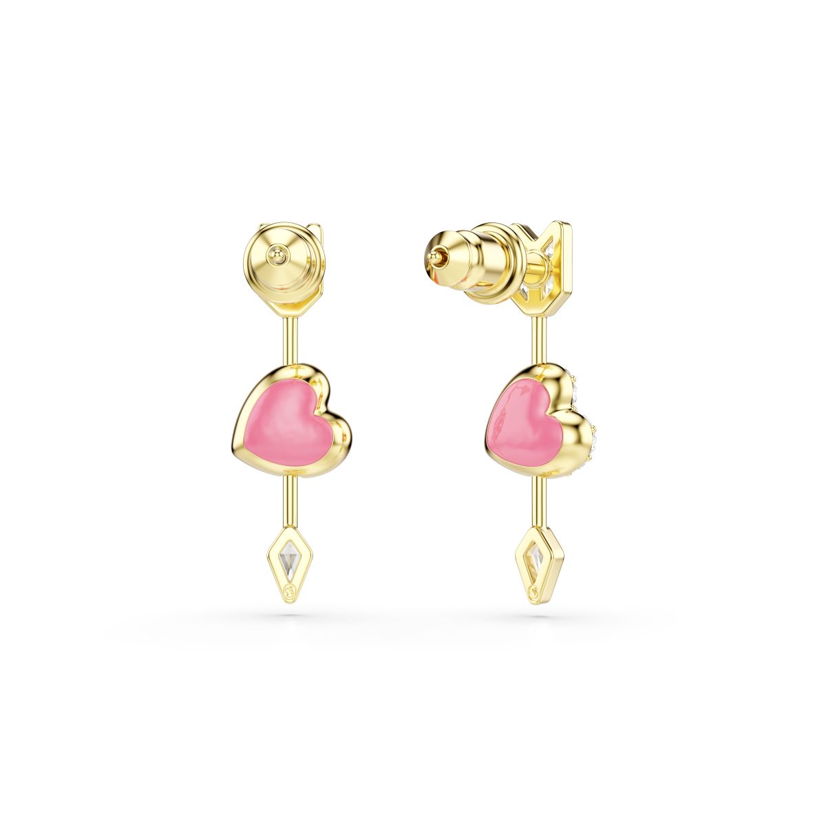 Idyllia drop earrings Mixed cuts, Heart with arrow, Pink, Gold-tone plated