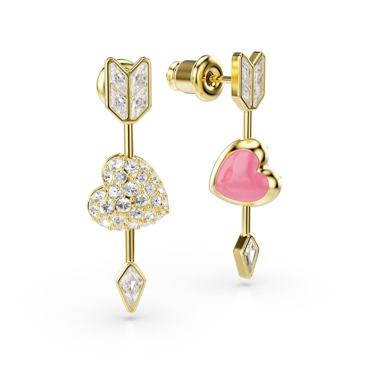 Idyllia drop earrings Mixed cuts, Heart with arrow, Pink, Gold-tone plated