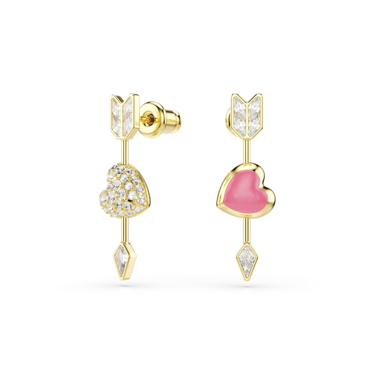Idyllia drop earrings Mixed cuts, Heart with arrow, Pink, Gold-tone plated
