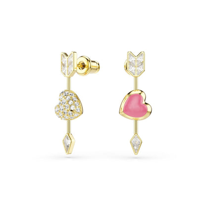 Idyllia drop earrings Mixed cuts, Heart with arrow, Pink, Gold-tone plated
