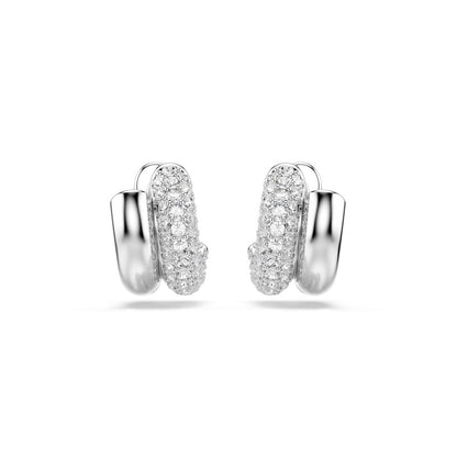 Dextera hoop earrings Round cut, Mini, White, Rhodium plated