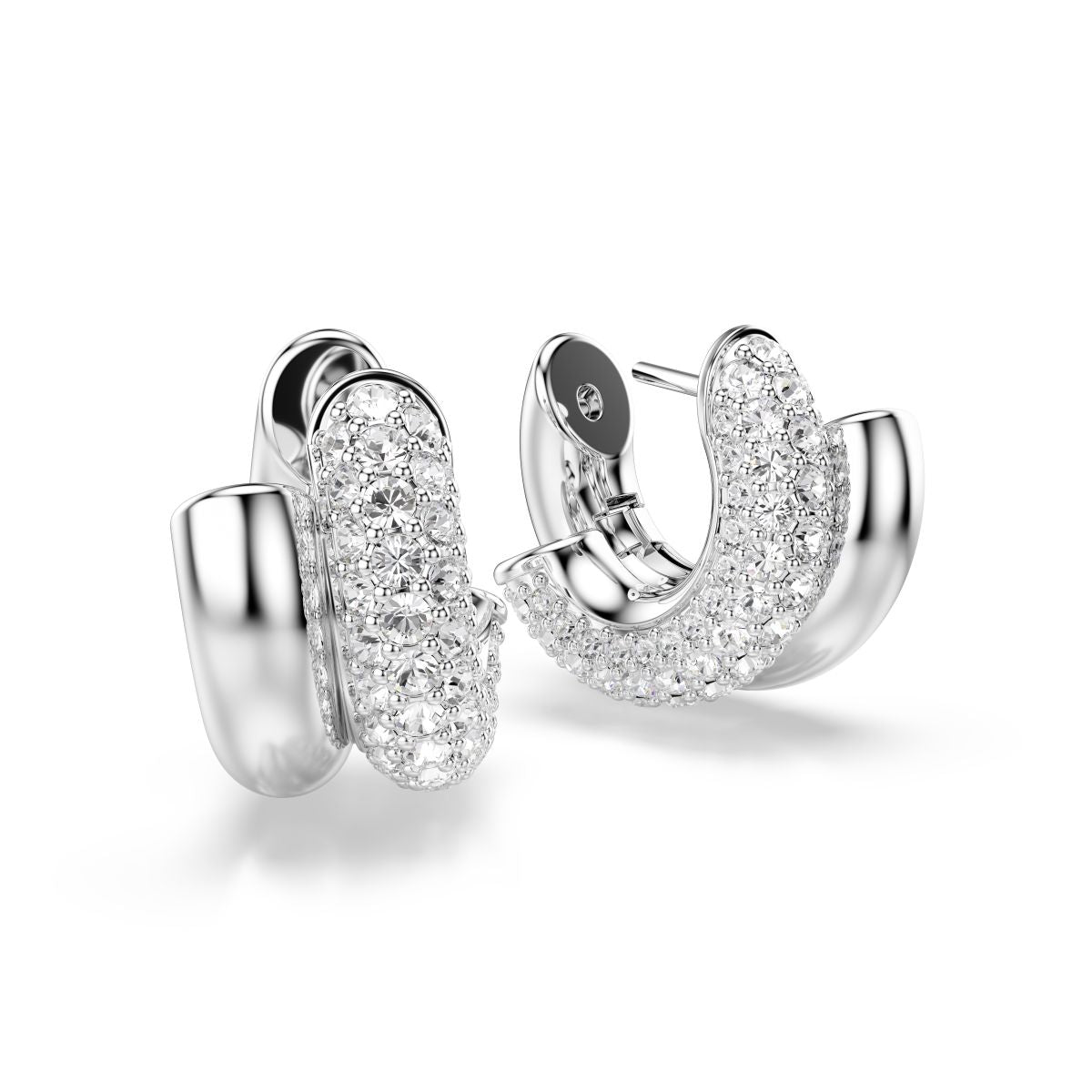 Dextera hoop earrings Round cut, Mini, White, Rhodium plated