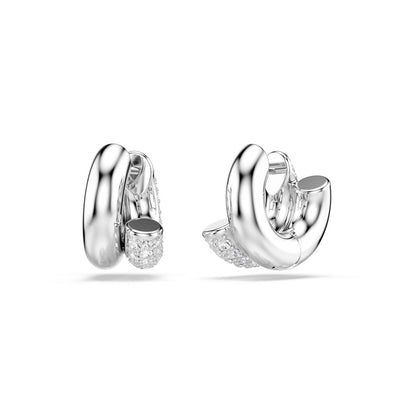 Dextera hoop earrings Round cut, Mini, White, Rhodium plated