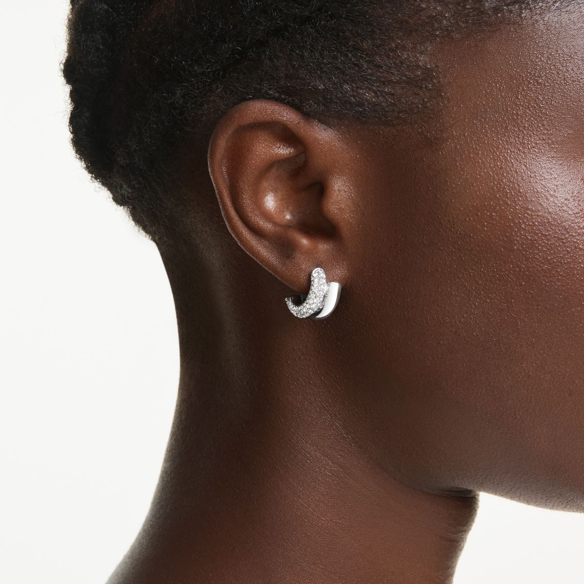 Dextera hoop earrings Round cut, Mini, White, Rhodium plated