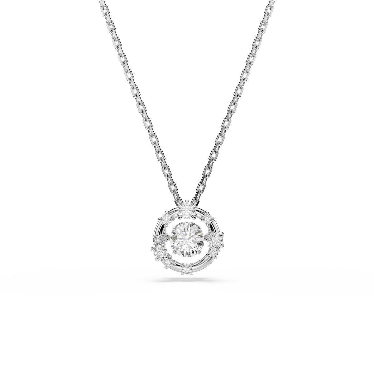 Constella pendant Round cut, Dancing stone, White, Rhodium plated