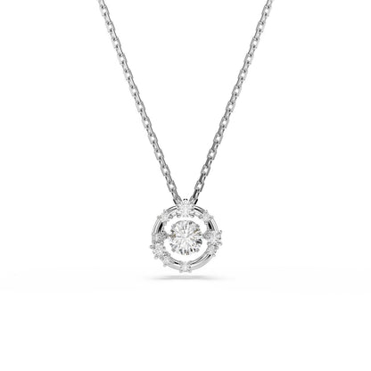 Constella pendant Round cut, Dancing stone, White, Rhodium plated