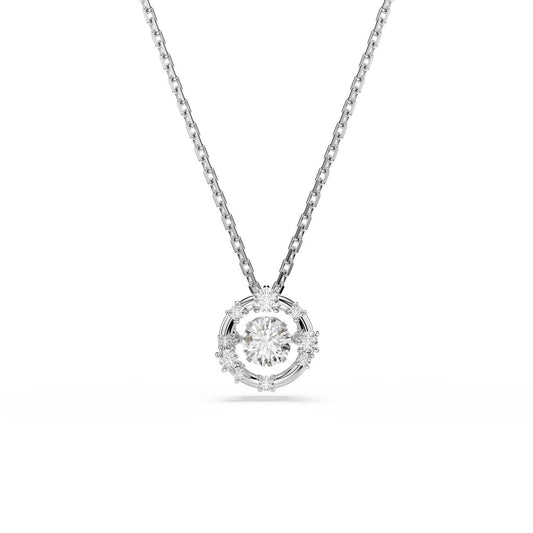 Constella pendant Round cut, Dancing stone, White, Rhodium plated