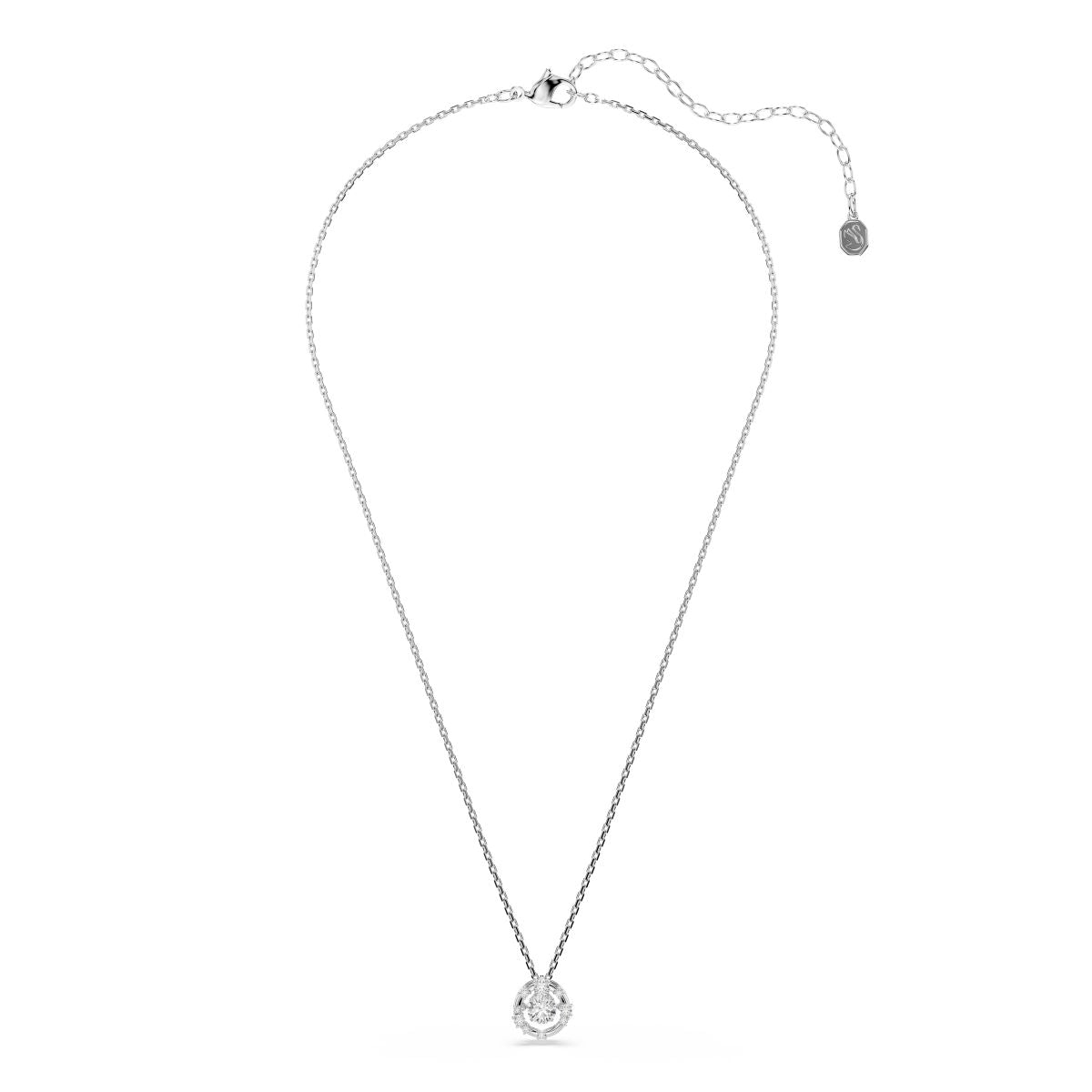 Constella pendant Round cut, Dancing stone, White, Rhodium plated