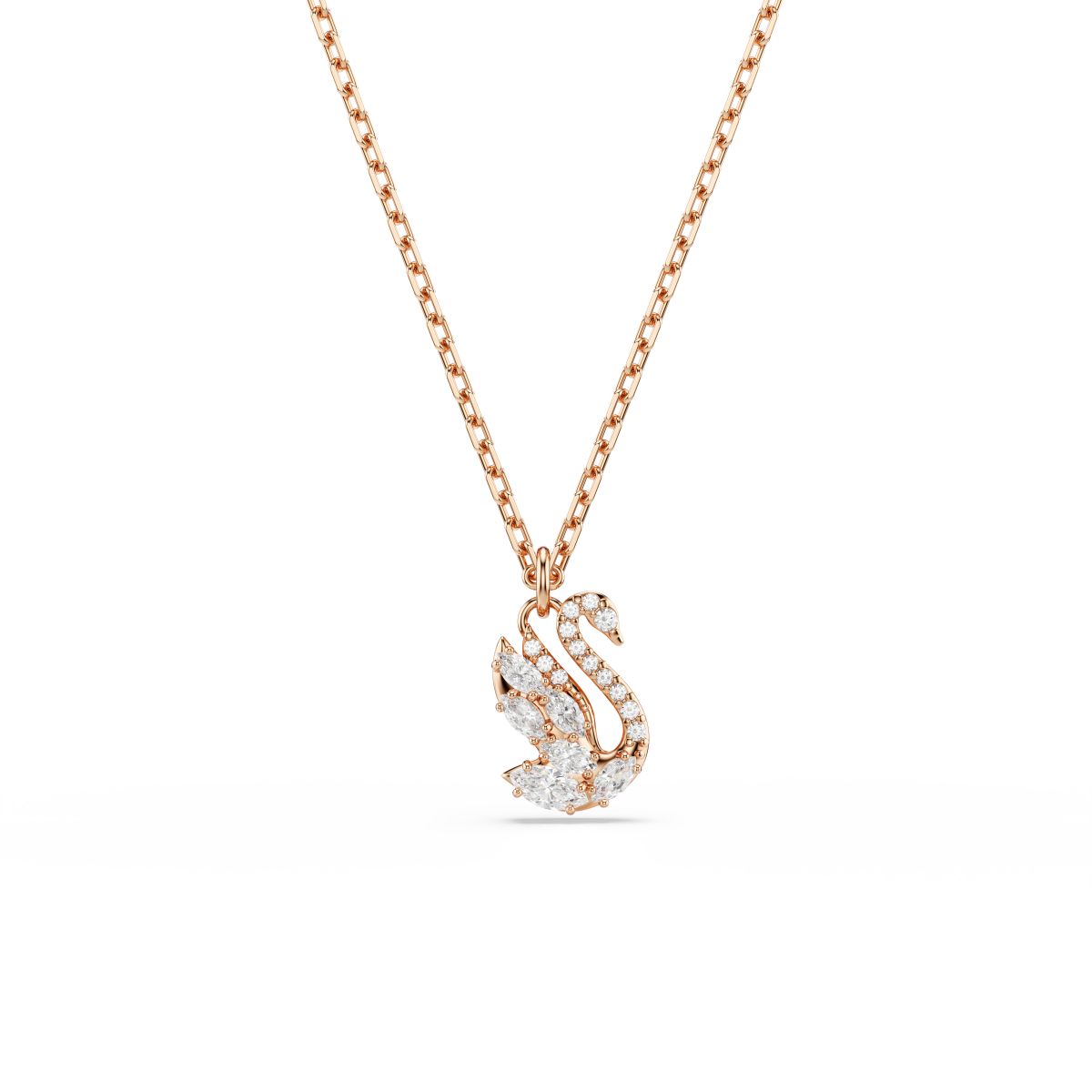 Swan pendant Mixed cuts, Swan, White, Rose gold-tone plated