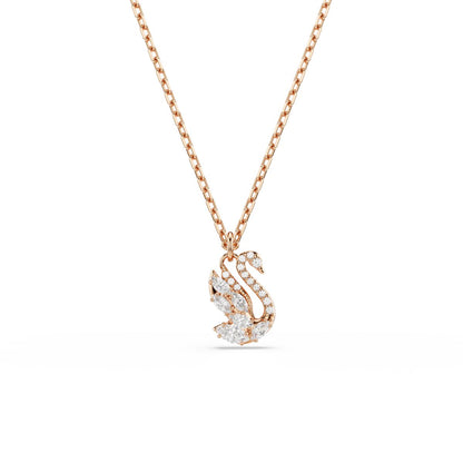 Swan pendant Mixed cuts, Swan, White, Rose gold-tone plated