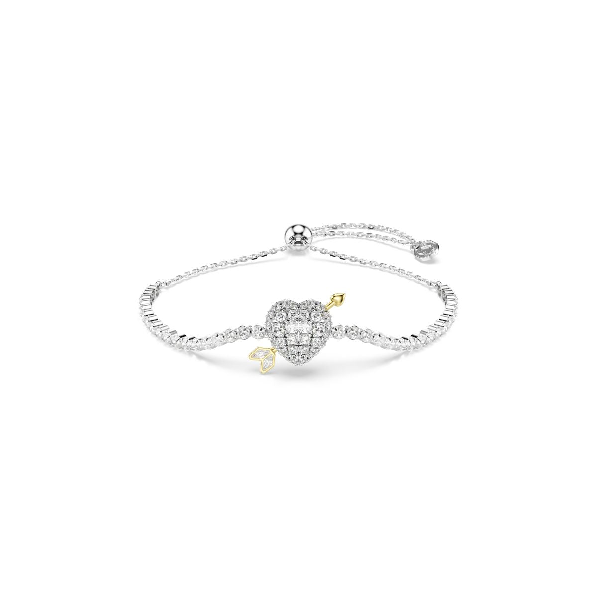 Idyllia bracelet Mixed cuts, Heart with arrow, White, Rhodium plated