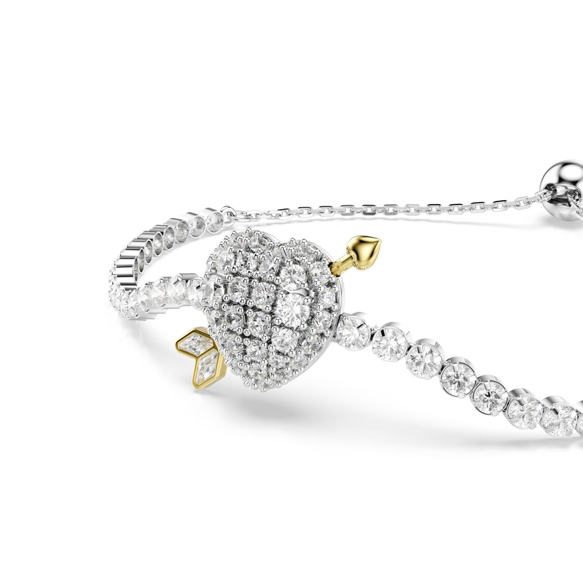 Idyllia bracelet Mixed cuts, Heart with arrow, White, Rhodium plated