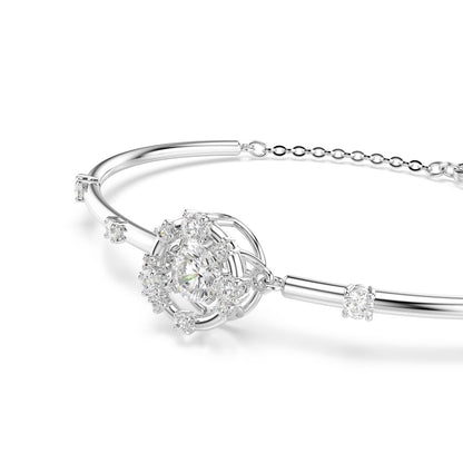 Constella bangle Round cut, Dancing stone, White, Rhodium plated