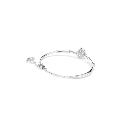 Constella bangle Round cut, Dancing stone, White, Rhodium plated
