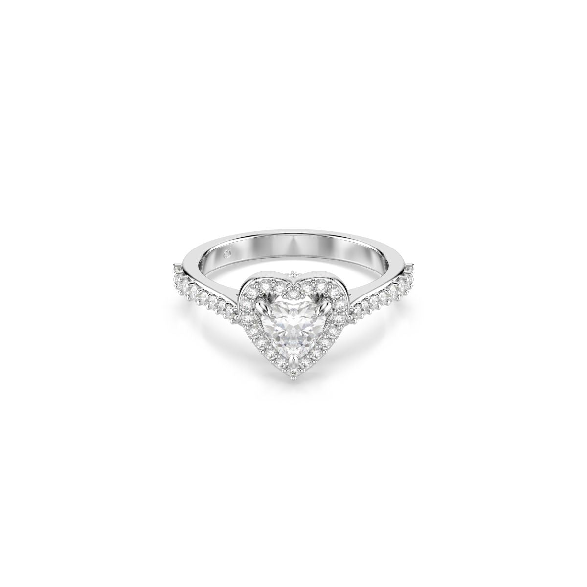 Una Angelic motif ring Mixed cuts, Heart, White, Rhodium plated