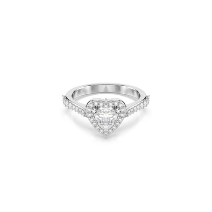 Una Angelic motif ring Mixed cuts, Heart, White, Rhodium plated
