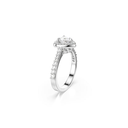 Una Angelic motif ring Mixed cuts, Heart, White, Rhodium plated