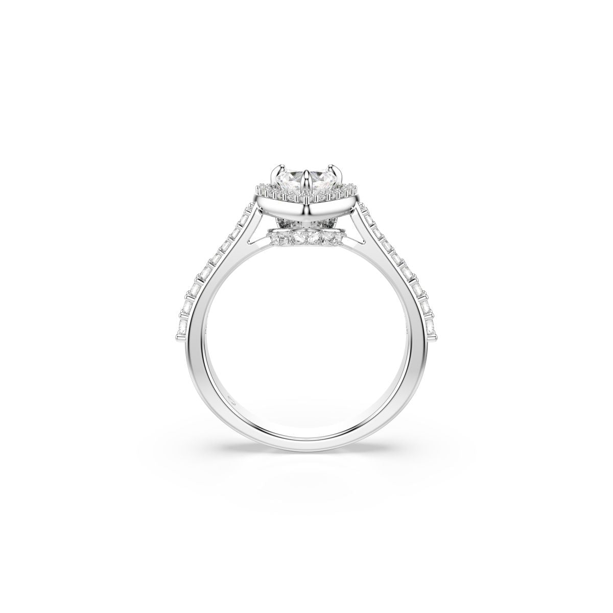 Una Angelic motif ring Mixed cuts, Heart, White, Rhodium plated