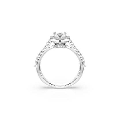 Una Angelic motif ring Mixed cuts, Heart, White, Rhodium plated