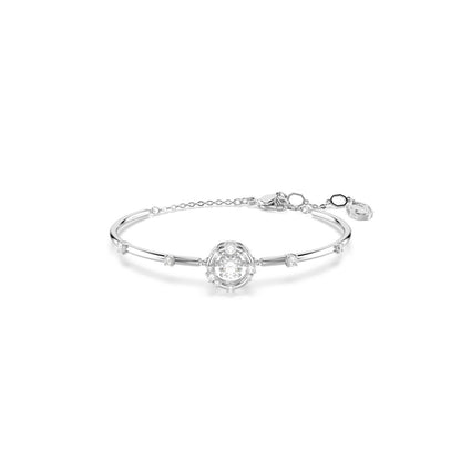 Constella bangle Round cut, Dancing stone, White, Rhodium plated
